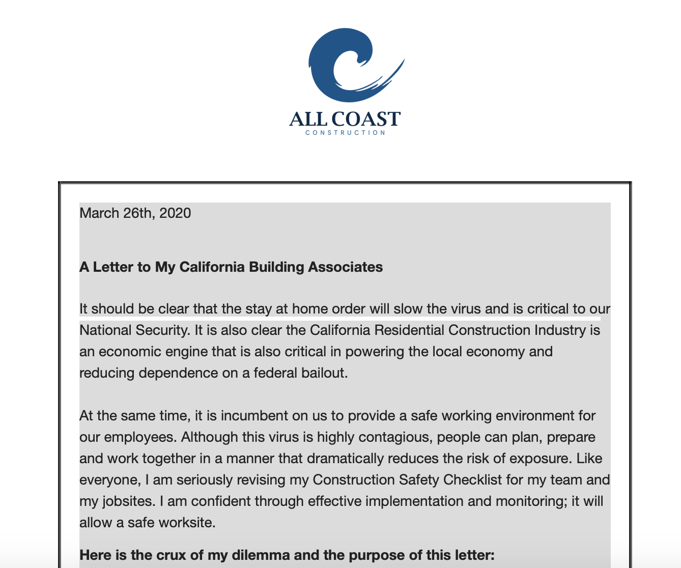 Safety Letter To Employees from www.californiaconstructionnews.com